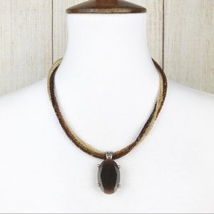 Brown Beaded Multi Strand Necklace Faceted Stone Pendant Boho Chic Earthcore